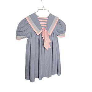 Vintage90s Bonnie Jean Sailor Collar Chambray Blue Dress size 5 Cotton